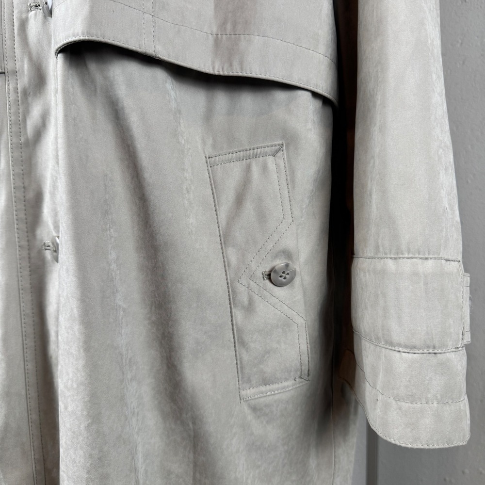 Vintage Beige Hooded Trench Coat Longline Belted Oversized Raincoat Womens 14P - Picture 3 of 12